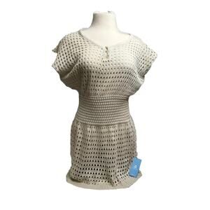 CUPSHE Womens Size S Boho Crochet Sweater Swim Suit Cover Sinch Waist baby doll